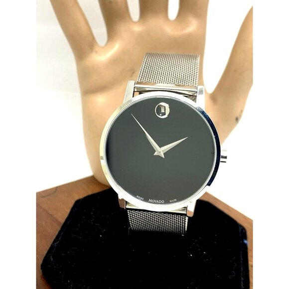 Movado Men's Watch 0607219 Black Dial Swiss Quartz Silver Stainless Steel - Picture 1 of 14